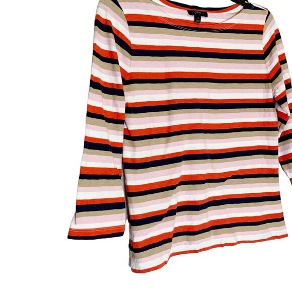 J Crew Boatneck 3/4 Sleeve Striped Colorful T-Shirt Top Cotton Blouse - Picture 2 of 5